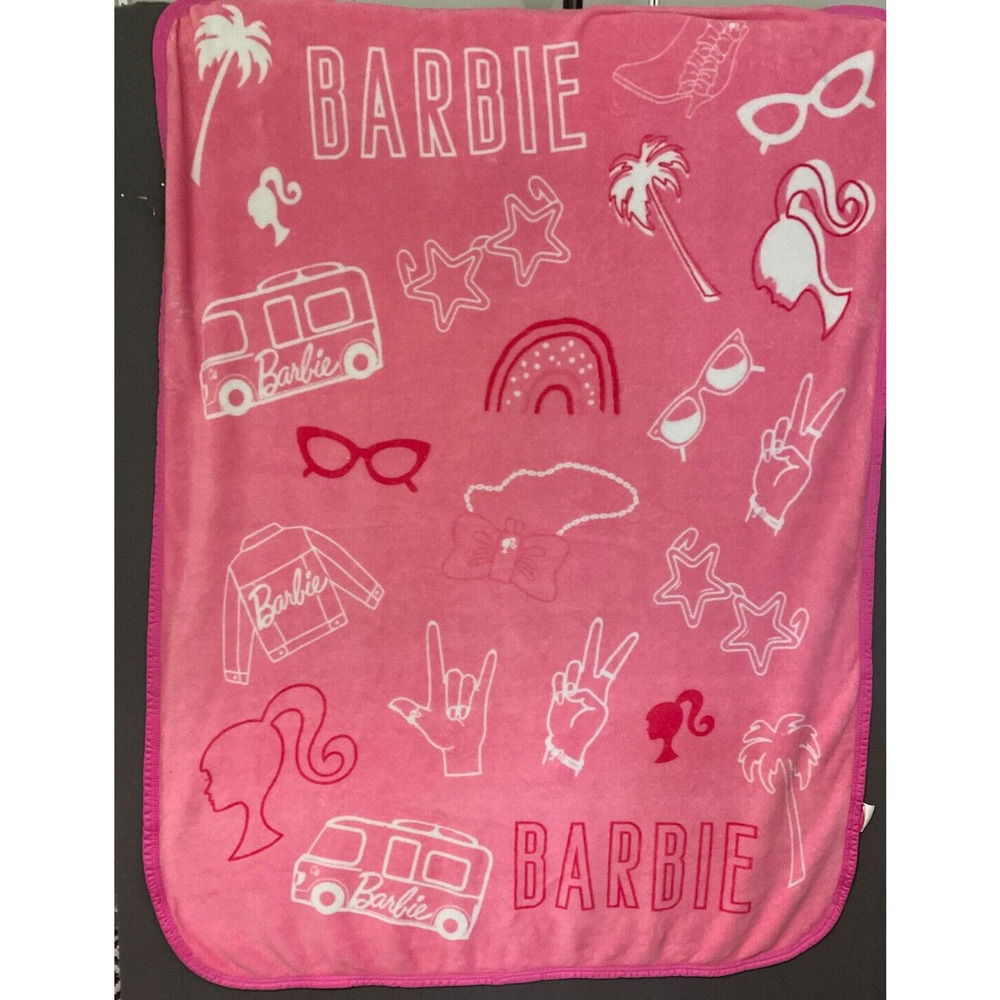 Barbie Mattel Kids Girl's 46'' x 60'' Soft Plush Retro Fleece Throw Blanket